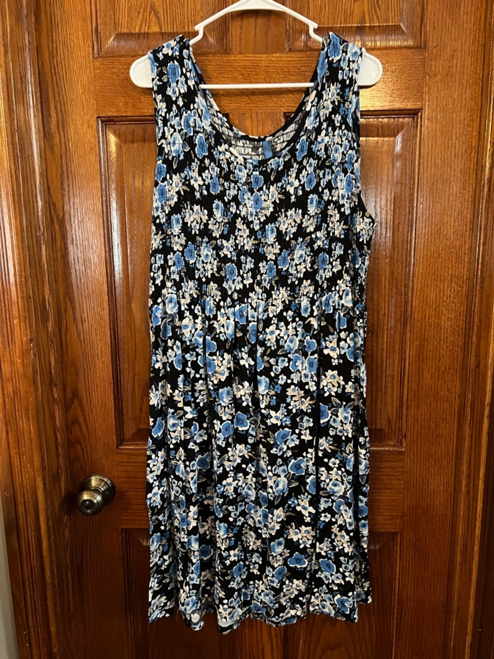Falls Creek 2X Sleeveless Smocked Bodice Pullover Floral Print Dress